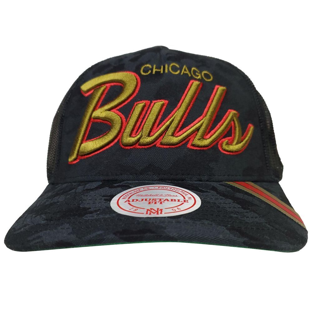 Chicago Bulls Mitchell & Ness Trucker Hat‎ Cap 3D Logo Black Camo Snapback NWT